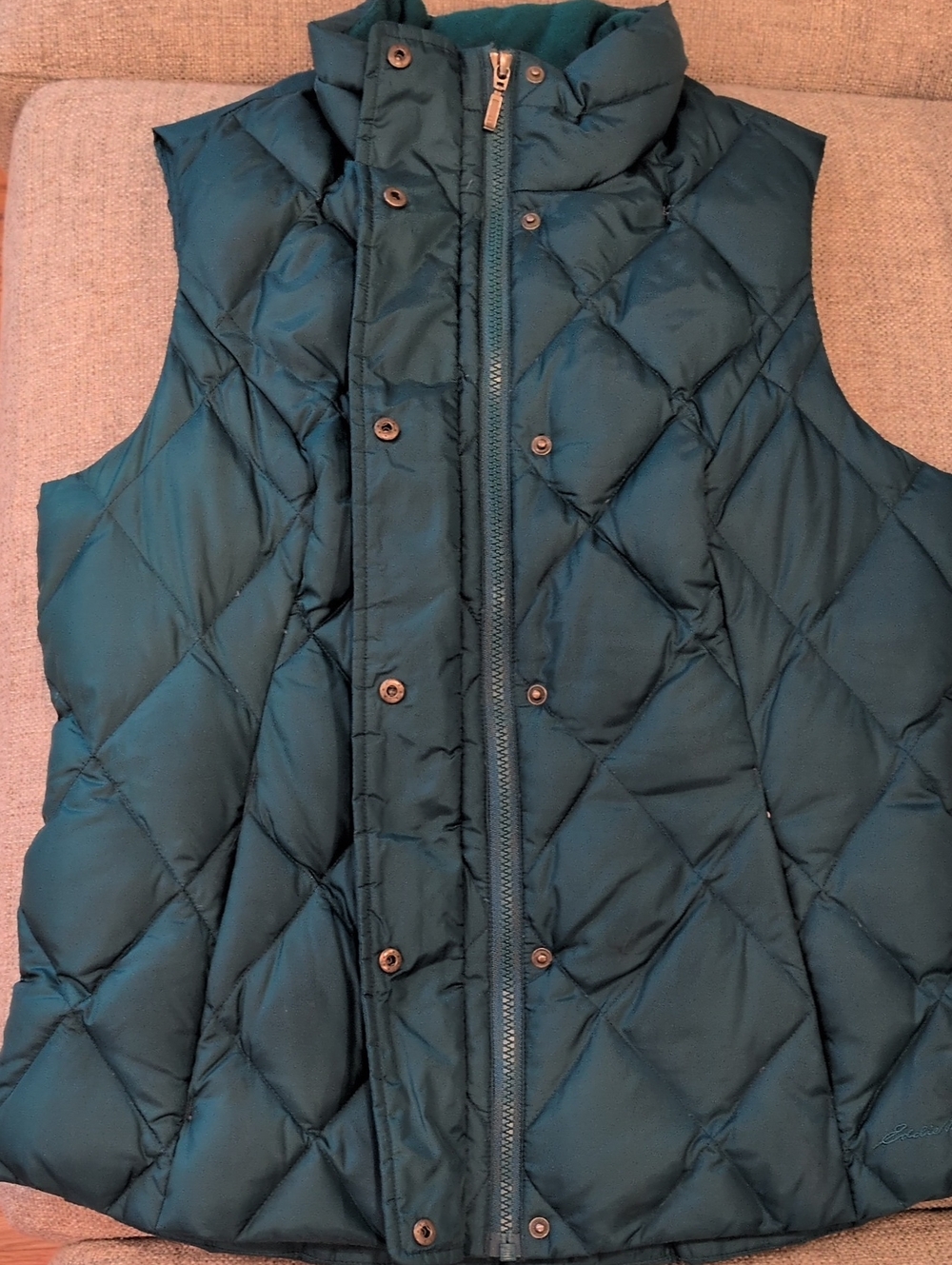 Eddie Bauer Teal Quilted Puffer Vest Premium Goose Down Medium - Picture 6 of 11